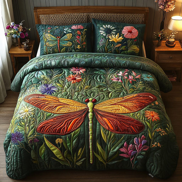 Twilight Wings quilted 3-piece bedding set on a made bed with two matching pillow shams