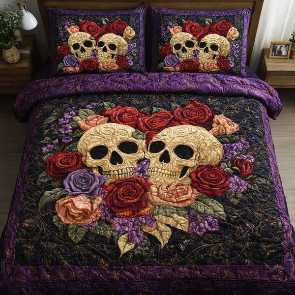 Twin Relics quilted 3-piece bedding set on a made bed with two matching pillow shams