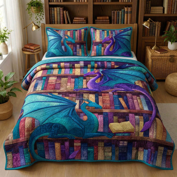Twin Scholars quilted 3-piece bedding set on a made bed with two matching pillow shams