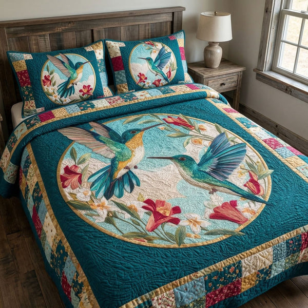 Twin Wings quilted 3-piece bedding set on a made bed with two matching pillow shams