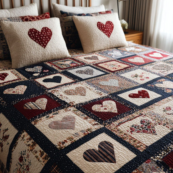 United Glory quilted 3-piece bedding set on a made bed with two matching pillow shams