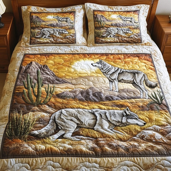 Untamed Path quilted 3-piece bedding set on a made bed with two matching pillow shams