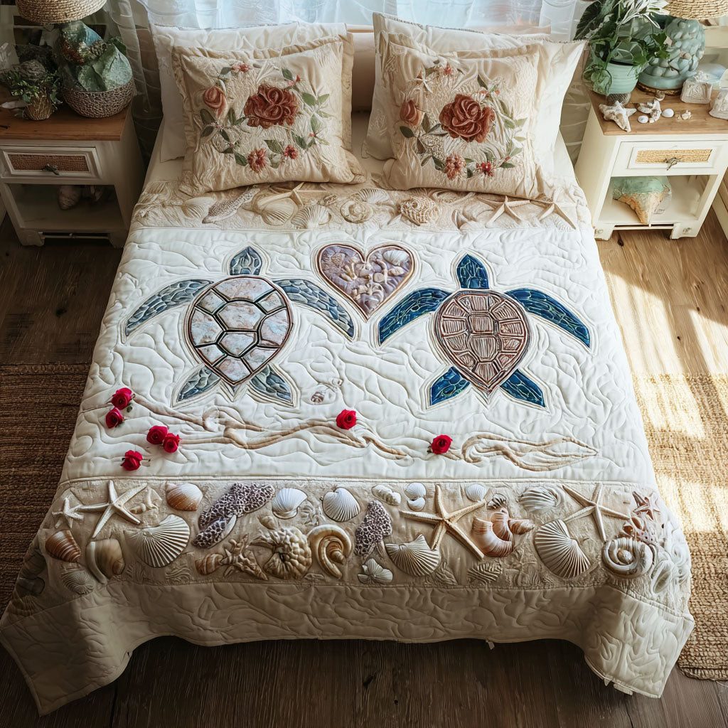 Untamed Together quilted 3-piece bedding set on a made bed with two matching pillow shams