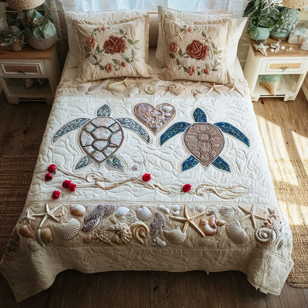 Untamed Together quilted 3-piece bedding set on a made bed with two matching pillow shams