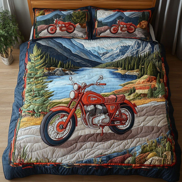 Urban Rider quilted 3-piece bedding set on a made bed with two matching pillow shams