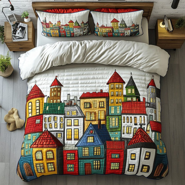 Urban View quilted 3-piece bedding set on a made bed with two matching pillow shams