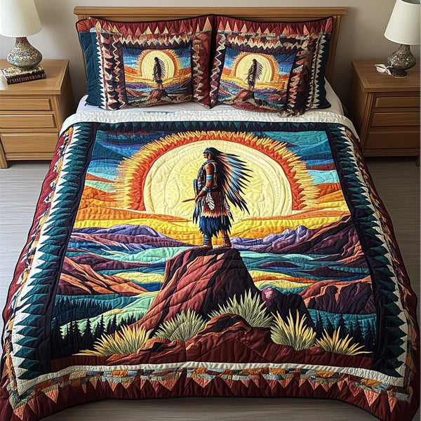 Valley of Dreams quilted 3-piece bedding set on a made bed with two matching pillow shams