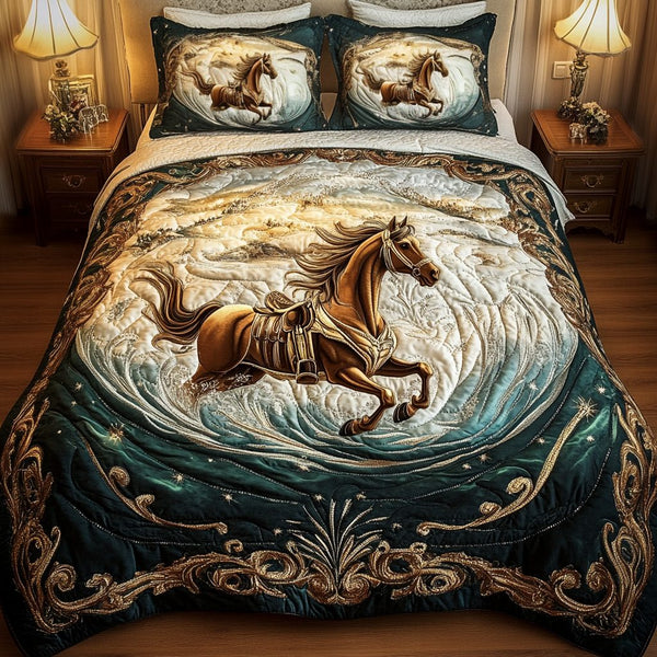 Valley Spirit quilted 3-piece bedding set on a made bed with two matching pillow shams