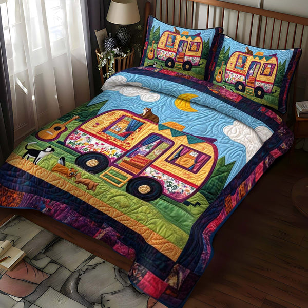 Valley View quilted 3-piece bedding set on a made bed with two matching pillow shams