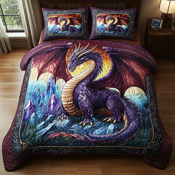 Valor Scales quilted 3-piece bedding set on a made bed with two matching pillow shams