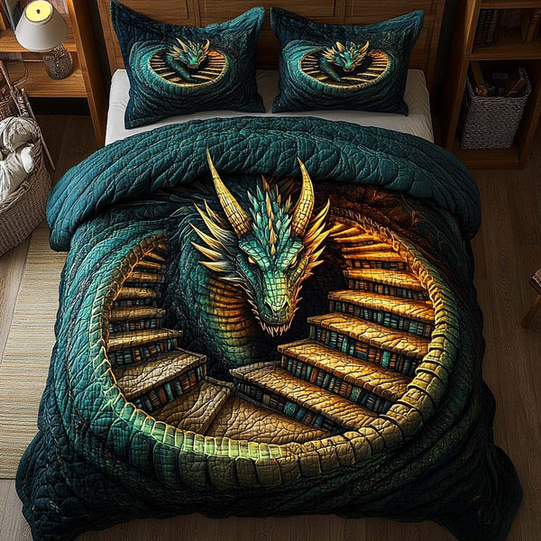 Vault Serpent quilted 3-piece bedding set on a made bed with two matching pillow shams