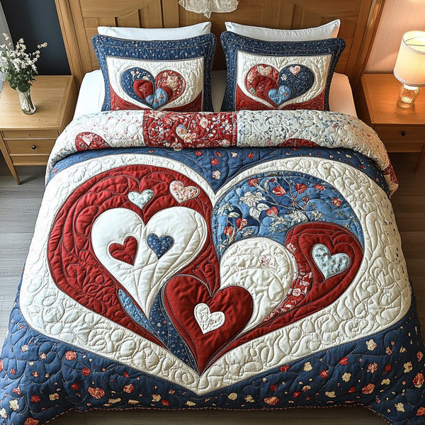 Velvet Bloom quilted 3-piece bedding set on a made bed with two matching pillow shams