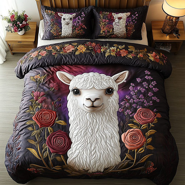 Velvet Charm quilted 3-piece bedding set on a made bed with two matching pillow shams