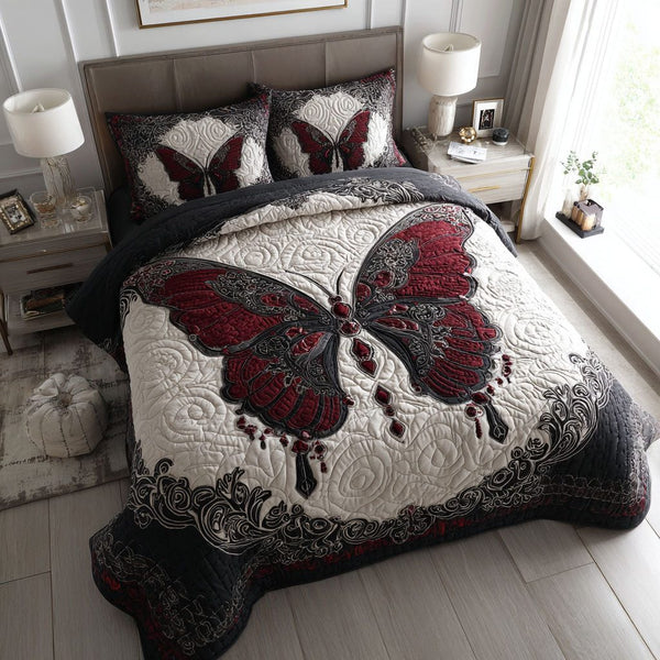 Velvet Emberwing quilted 3-piece bedding set on a made bed with two matching pillow shams