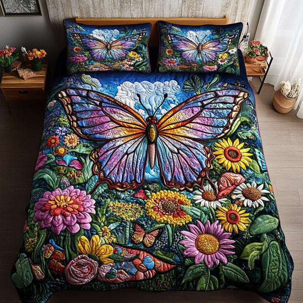 Velvet Flutter quilted 3-piece bedding set on a made bed with two matching pillow shams
