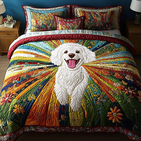 Velvet Fur quilted 3-piece bedding set on a made bed with two matching pillow shams