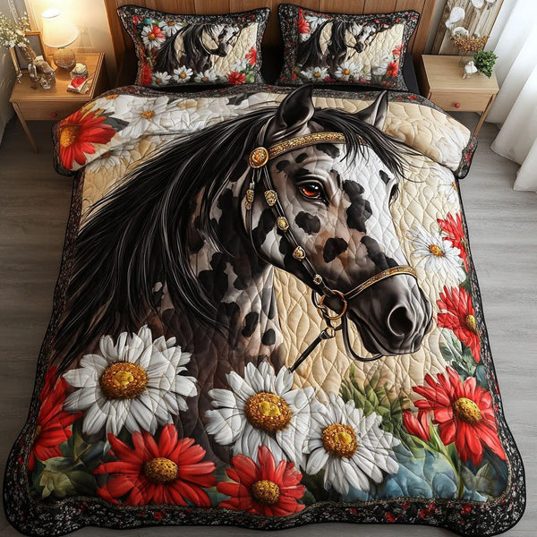 Velvet Grace quilted 3-piece bedding set on a made bed with two matching pillow shams