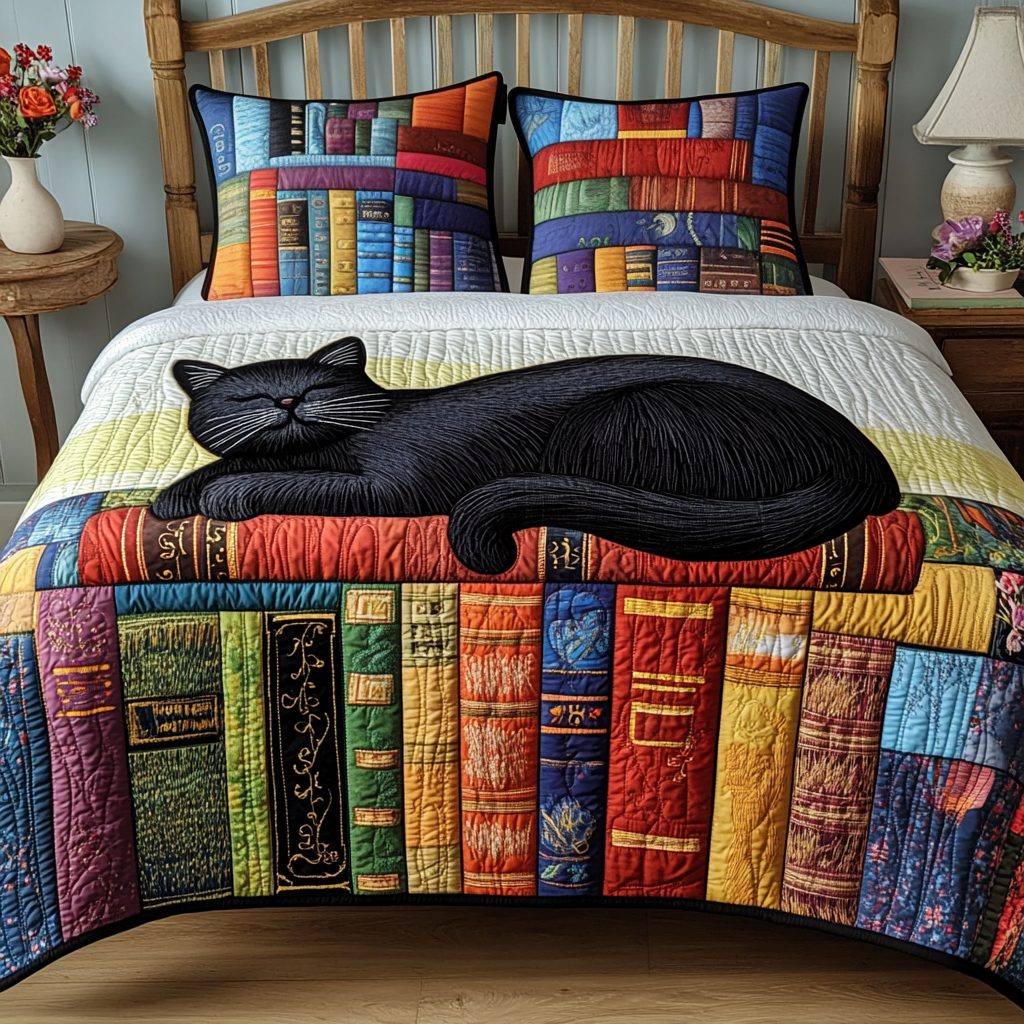 Velvet Purr quilted 3-piece bedding set on a made bed with two matching pillow shams