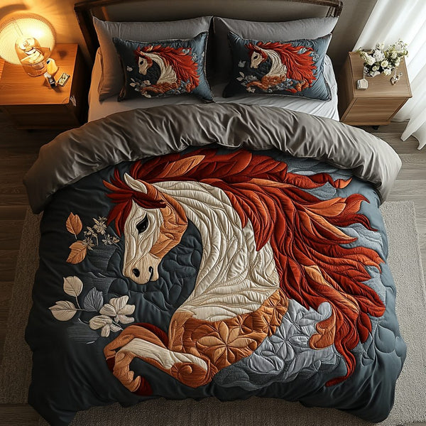 Velvet Riders quilted 3-piece bedding set on a made bed with two matching pillow shams