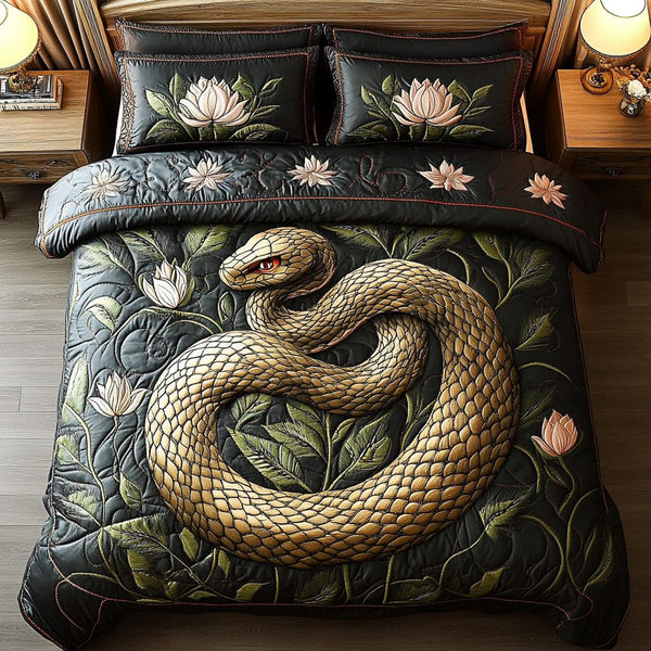 Venom Vibes quilted 3-piece bedding set on a made bed with two matching pillow shams