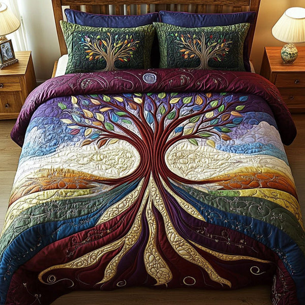 Verdant Dreams quilted 3-piece bedding set on a made bed with two matching pillow shams