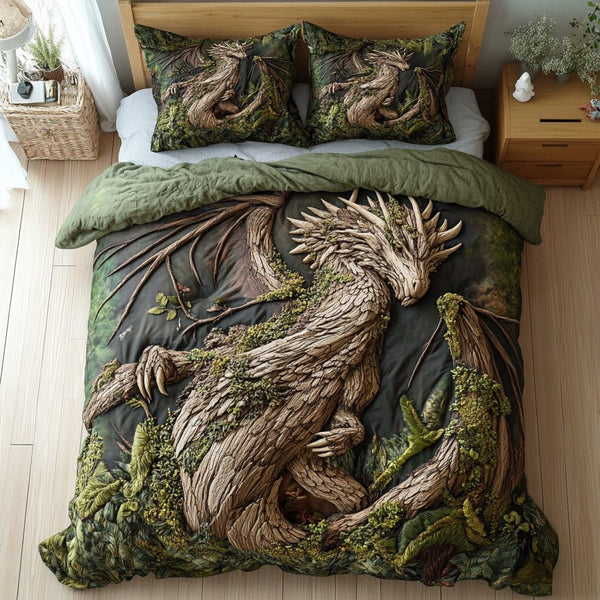 Verdant Wyrm quilted 3-piece bedding set on a made bed with two matching pillow shams