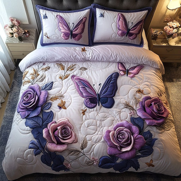 Vibrant Flutter quilted 3-piece bedding set on a made bed with two matching pillow shams