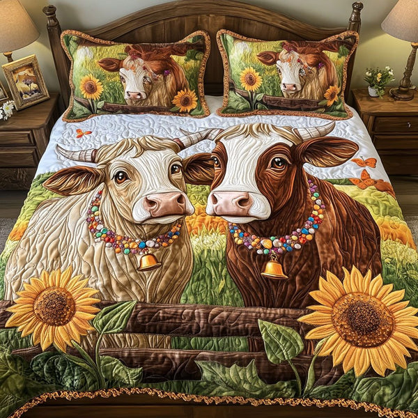 Vibrant Harvest quilted 3-piece bedding set on a made bed with two matching pillow shams