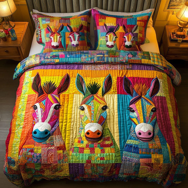 Vibrant Herd quilted 3-piece bedding set on a made bed with two matching pillow shams