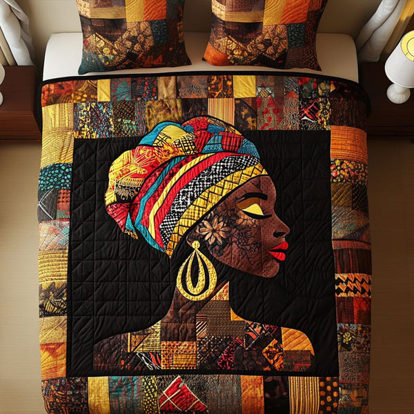 Vibrant Profile quilted 3-piece bedding set on a made bed with two matching pillow shams