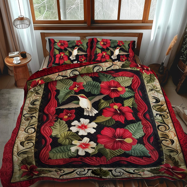 Vibrant Vista quilted 3-piece bedding set on a made bed with two matching pillow shams