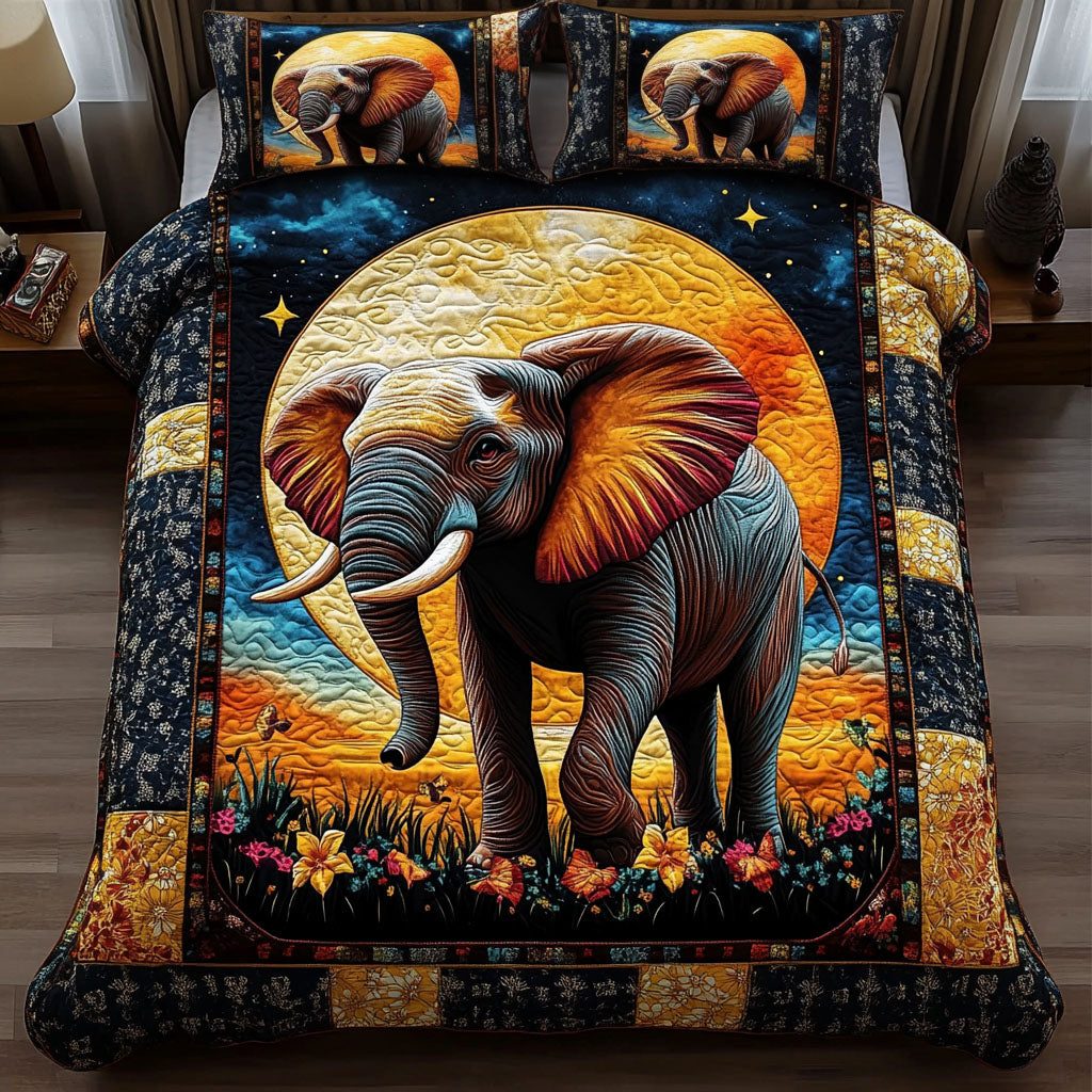 Victory Sun quilted 3-piece bedding set on a made bed with two matching pillow shams