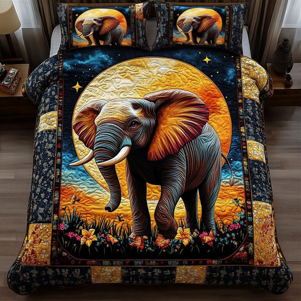 Victory Sun quilted 3-piece bedding set on a made bed with two matching pillow shams