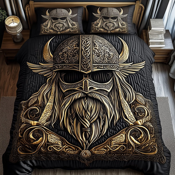 Viking quilted 3-piece bedding set on a made bed with two matching pillow shams