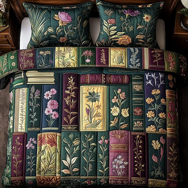 Vintage Bloom quilted 3-piece bedding set on a made bed in a farmhouse bedroom