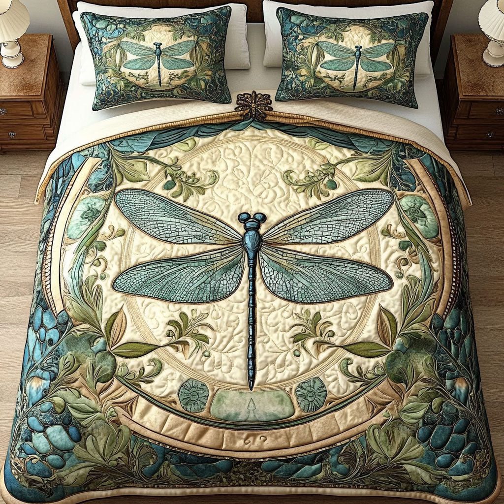 Vintage Charm quilted 3-piece bedding set on a made bed in a farmhouse bedroom