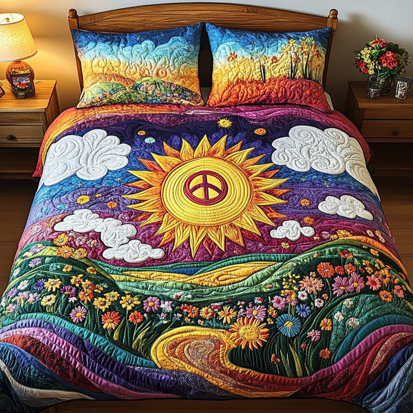 Vintage Dream quilted 3-piece bedding set on a made bed in a farmhouse bedroom