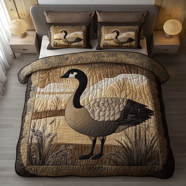 Vintage Elegance quilted 3-piece bedding set on a made bed in a farmhouse bedroom