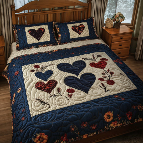Vintage Love quilted 3-piece bedding set on a made bed in a farmhouse bedroom