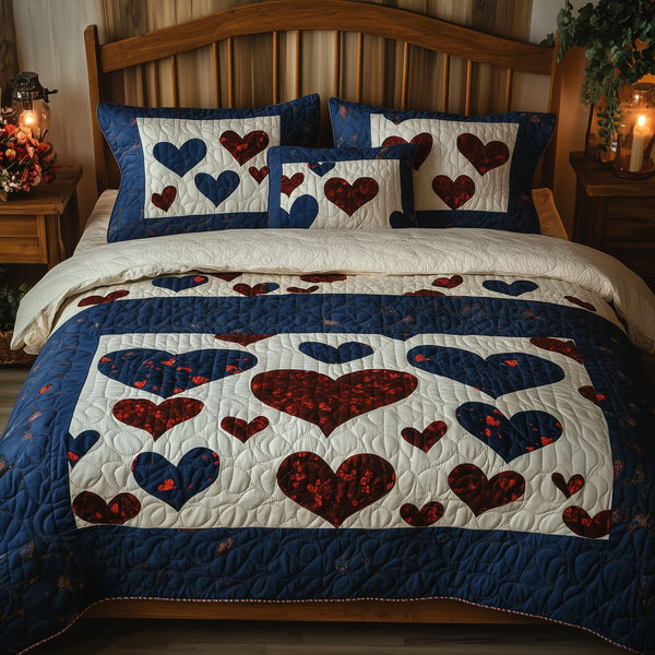 Vintage Love quilted 3-piece bedding set on a made bed in a farmhouse bedroom