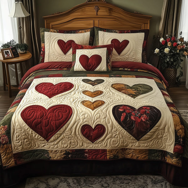Vintage Love quilted 3-piece bedding set on a made bed in a farmhouse bedroom