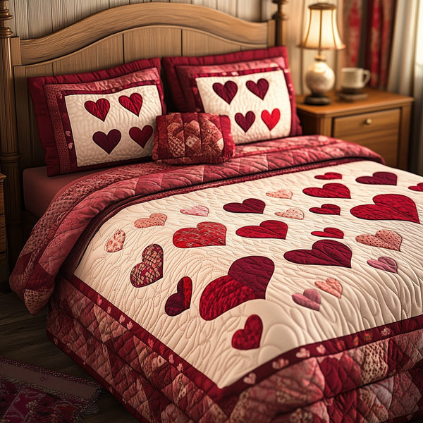 Vintage Love quilted 3-piece bedding set on a made bed in a farmhouse bedroom