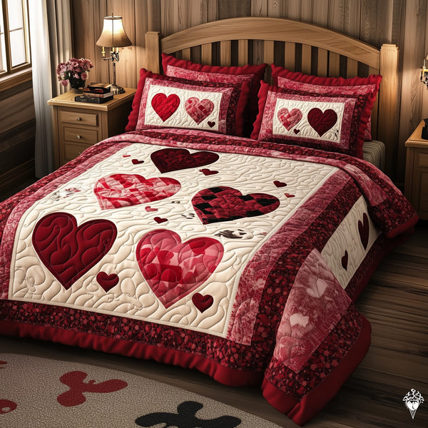 Vintage Love quilted 3-piece bedding set on a made bed in a farmhouse bedroom