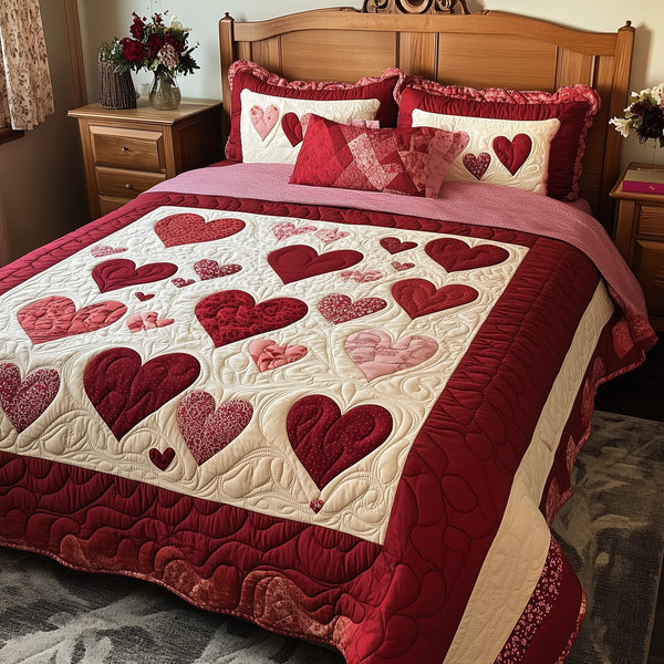 Vintage Love quilted 3-piece bedding set on a made bed in a farmhouse bedroom