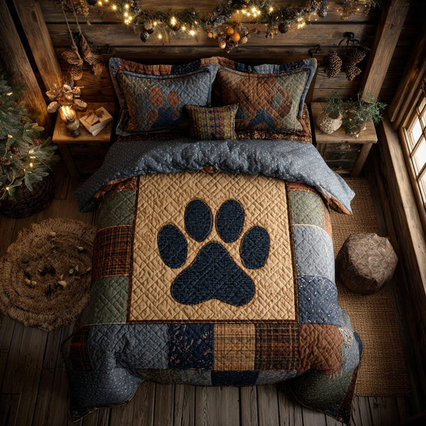 Vintage Paw quilted 3-piece bedding set on a made bed in a farmhouse bedroom