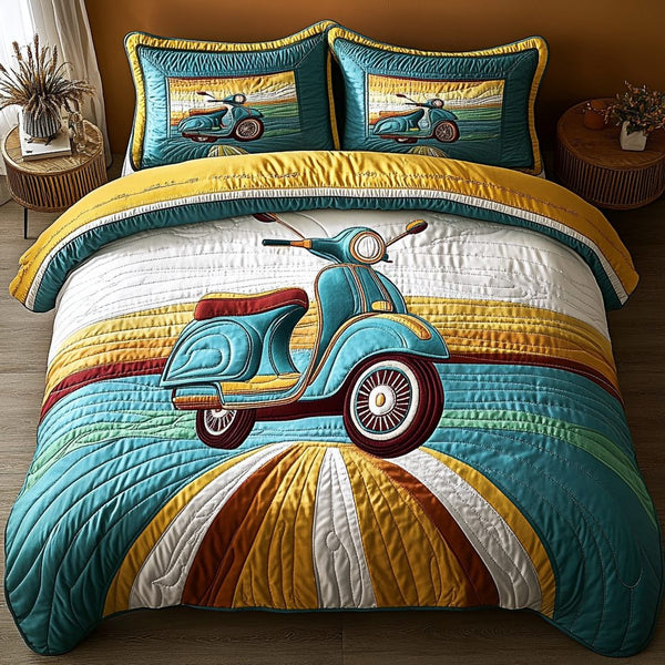 Vintage Vibe quilted 3-piece bedding set on a made bed in a farmhouse bedroom
