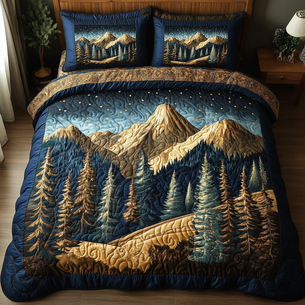 Vintage Woodland quilted 3-piece bedding set on a made bed in a farmhouse bedroom