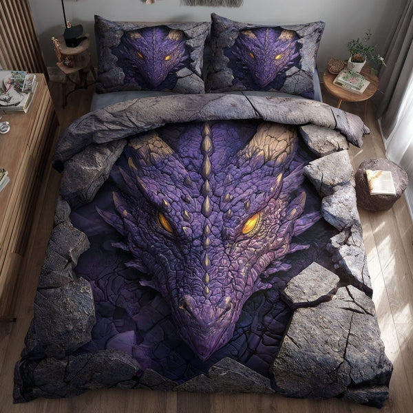 Violet Gaze quilted 3-piece bedding set on a made bed with two matching pillow shams