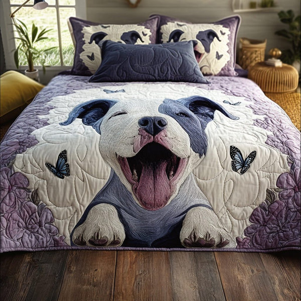 Vivid Guardian quilted 3-piece bedding set on a made bed with two matching pillow shams