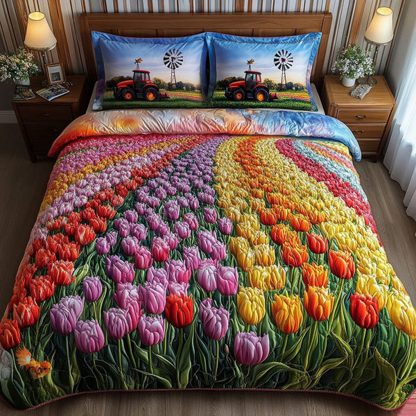 Vivid Harvest quilted 3-piece bedding set on a made bed with two matching pillow shams